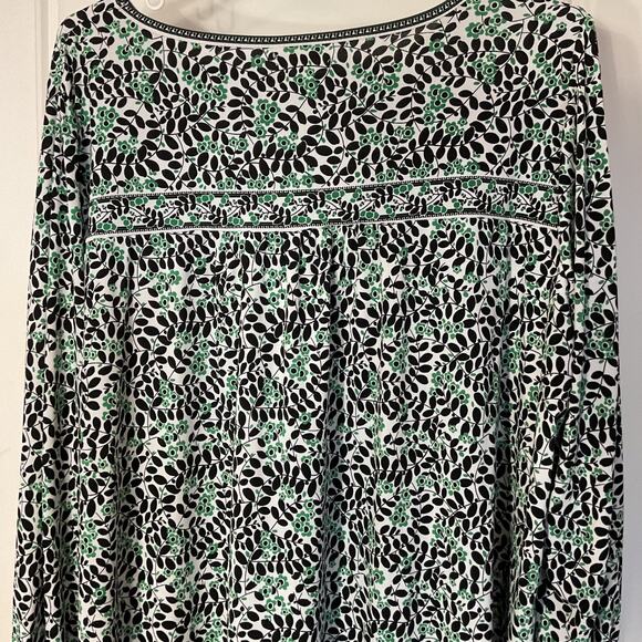 Max Studio Green Black White Floral Long-sleeve Soft Peasant Top 2X - Picture 4 of 8